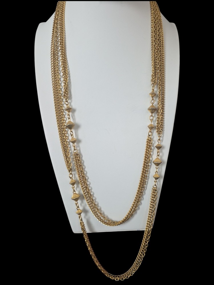 Vintage Goldtone 3 Strand 56 In Chain Necklace