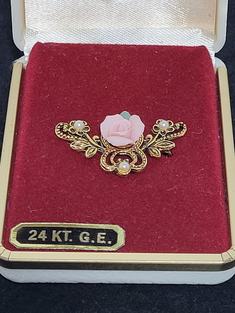Vintage Princess Brand Rose Bud Brooch 24 KT GE Pin Victorian Style Jewelry