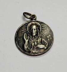 Our Lady of Mt Carmel Old Sterling Silver Antique 0.9 Inch Round Pendant