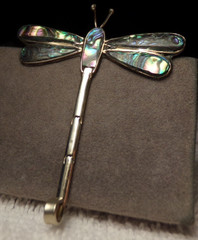 VTG 1960’S ALPACA MEXICO SILVER 2 1/4″ SLEEK DRAGONFLY LUSTER ABALONE SHELL PIN