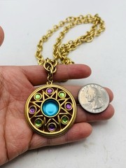 Vintage Gold Tone Pastel Renfaire Medallion Chunky Liz Claiborne 28” Necklace
