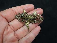 Vintage Antique Bronze Fairy w/Wings Colorful Brooch