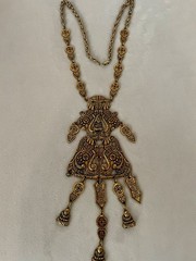 Vintage Large Accessocraft New York NYC Necklace Coro Heavy Brass Buddha 29 In.