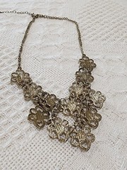 Gold Flower Faceted Light Pink Teardrop Accent Statement Bib Necklace