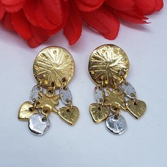 Vintage LADY REMINGTON Gold & Silver Tone Drop EARRINGS Dangle Hearts