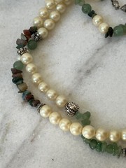 Vintage Pearls Agate, Jade & Carnelian Stone Bead Long Necklace 1960’s