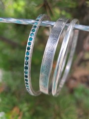 3 Vintage BEAU & MEXICO Sterling Silver 925 Bangle Bracelet Lot Teal Rhinestones