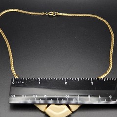 Trifari Vintage Gold Tone Cream Enamel Geometric Necklace Herringbone 18 Inch