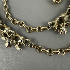 Vintage Coro Necklace Red Pink Rhinestone Leaf Gold Tone Choker Adjustable 15″