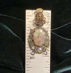 Vintage Porcelain Filigree Courting Couple Art Brooch and Earrings Set