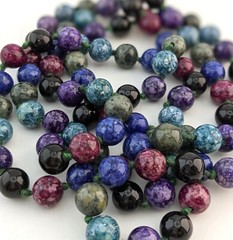 Vintage Beaded Hand Knotted Dyed Stone Necklace 30″ + Long 792