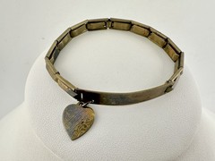 Antique Expansion ID Bracelet Etched Heart Charm 6.2in Repair Metal Unknown Read