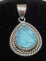 VINTAGE OBJ Sterling Silver Large Turquoise Teardrop Charm Pendant