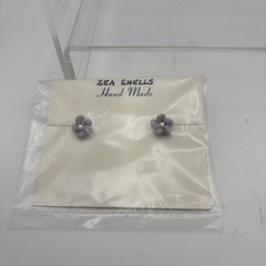 Vtg~Real Seashell Pierced Earrings~Purple, Green, Teal~Set of 3