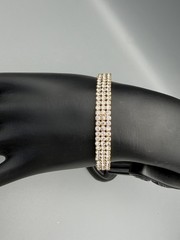 Vintage Gold-Tone Triple Row Rhinestone Cuff Bracelet Stretch Coil Sparkly