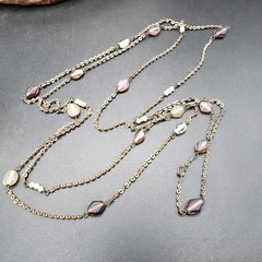 58″ Long Bronze-Tone Chain Necklace – Mixed Glass Beads, No Clasp, Boho Vintage