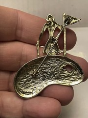 Vintage 1980s AJC Golfer Brooch – Women Golf Player Brooch – Playing Golf Brooch