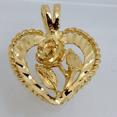 Karatbond Vintage Gold Heart Rose Pendant Diamond Cut Rope Edge Made in USA Y2K