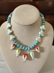 Flying Colors Ceramic Hot Air Balloon Necklace Vintage Hand-Painted 16″ Rare!