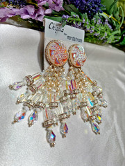 Glamorous Signed Chipita Simulated Pearl Cut AB Crystal Bead Clip-on Earrings