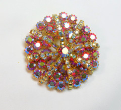 STARBURST VINTAGE PINK & AURORA BOREALIS PRONG SET RHINESTONE BROOCH ✨