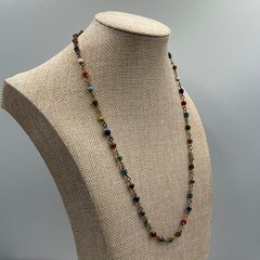 Vintage Multicolor Glass Bead Chain Station Necklace Gold Tone 22″ Minimalist