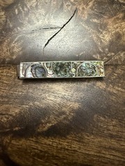 Vintage Silver or Alpaca Silver Tie Bar w/ Circle Pattern & Abalone Inlay, 2.5”