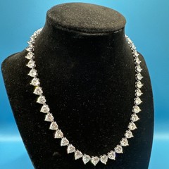 Ross Simons 925 Silver White/Colorless Heart Cut CZ Tennis Necklace 17″