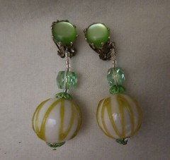 Vintage 1960s Japan Retro Green Blue Dangle Ball – Earrings ONLY