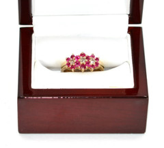 Vintage Flower Ring 14K Yellow Gold Plated Round Tester Pass Moissanite & Ruby