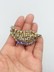 Vtg Signed CONTINENTAL Pink Clear AB Glass Rhinestones Earrings Brooch Pin Set