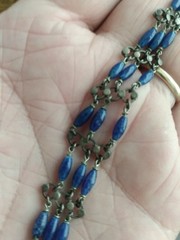 Antique Art Deco Sterling Silver Bracelet 7 Inches Blue Czech Glass