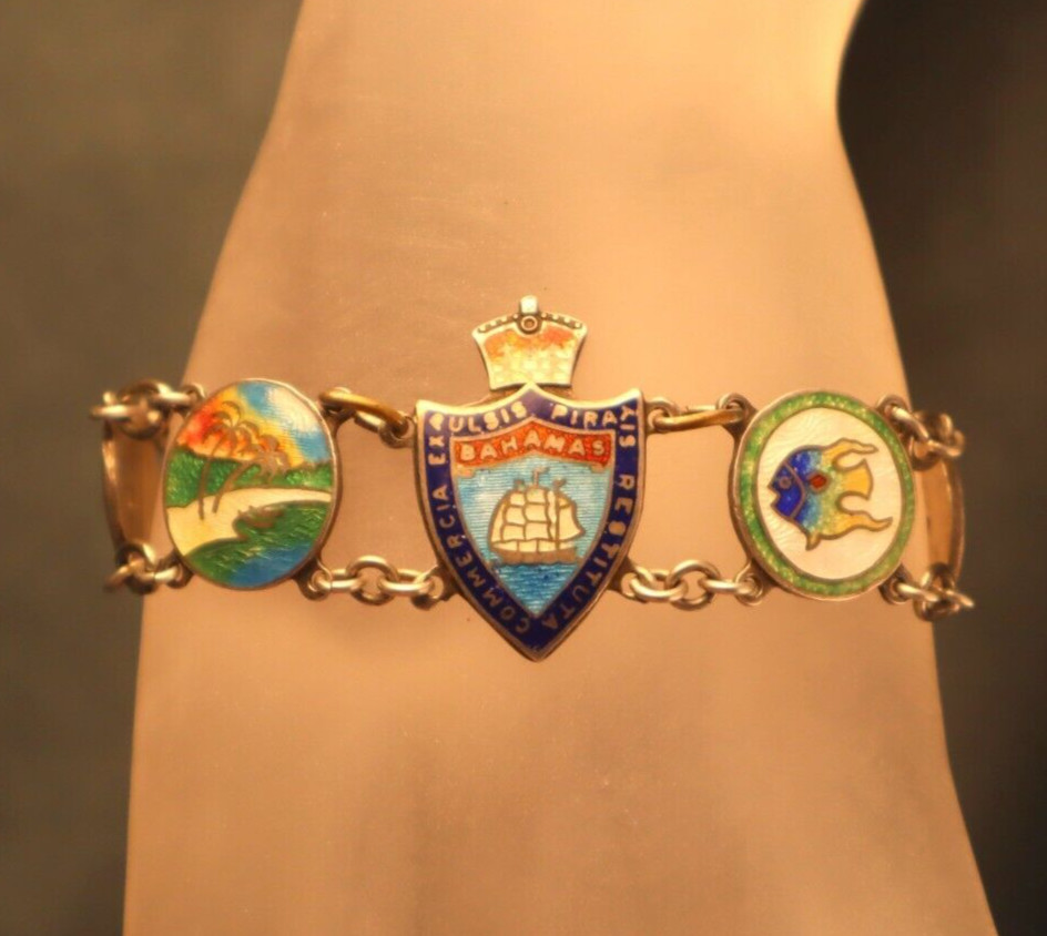 Sterling Enamel Bahamas Bracelet Vintage AMCO