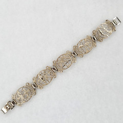 Vintage Germany Bracelet Tropical Seahorse Parrots Palm Trees Silver Tone 7″