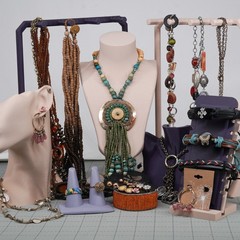 Boho Revival Jewelry bohemian Mix Layered Beads Leather wood beads & fringe 16pc