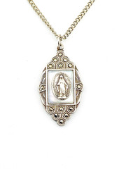 Creed Sterling Silver Our Lady Pendant Necklace Art Deco 15 In