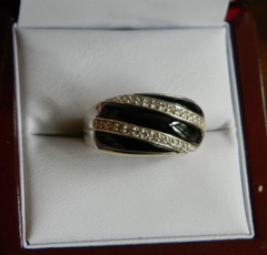Sterling Silver 925 Carved Black Onyx Inlay Rhinestone Cubic Zirconia DQCZ Ring