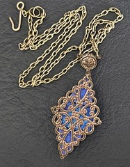 Vintage Necklace Art Nouveau Antique Lapis Blue Czech Glass Lavalier Pendant