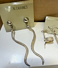 Vintage High Fashion lot of 3 Snake hook Earrings Silver Tone Unused 1990’s