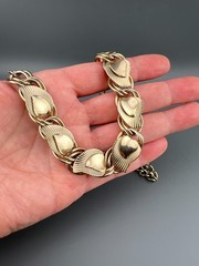 Vintage Collar Necklace Gold Tone Leaf Link Textured Layered Chunky Retro 16″