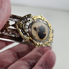 Art Deco Bangle Filigree Design with Mose Agate 1933 J.J. White Mfg. [7911]