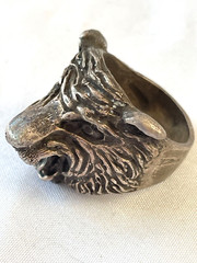 VINTAGE MENS STERLING SILVER SNARLING BEAR RING SIZE 10 WEAPON – FREE SHIP