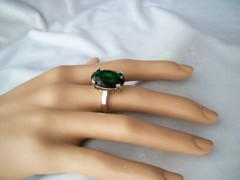 925 Sterling Silver 15ct Emerald Green Oval Cubic Zirconia Ring Size 10