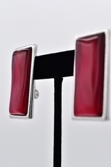 YSL Yves Saint Laurent Red Resin Silver Tone Pierced Earrings Vintage Flaw BinBF
