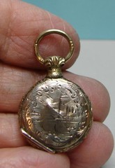 Antique Petite Etched Double Sided Pocket Watch Style Locket