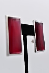YSL Yves Saint Laurent Red Resin Silver Tone Pierced Earrings Vintage Flaw BinBF