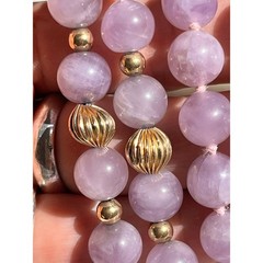 VINTAGE PASTEL PURPLE LAVENDER AMETHYST BEADED NECKLACE 14K GOLD RIBBED BEADS