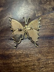Set of 5 Vintage Gold Tone Multicolor Glitter Butterfly Pins Circa 1970s-1980s