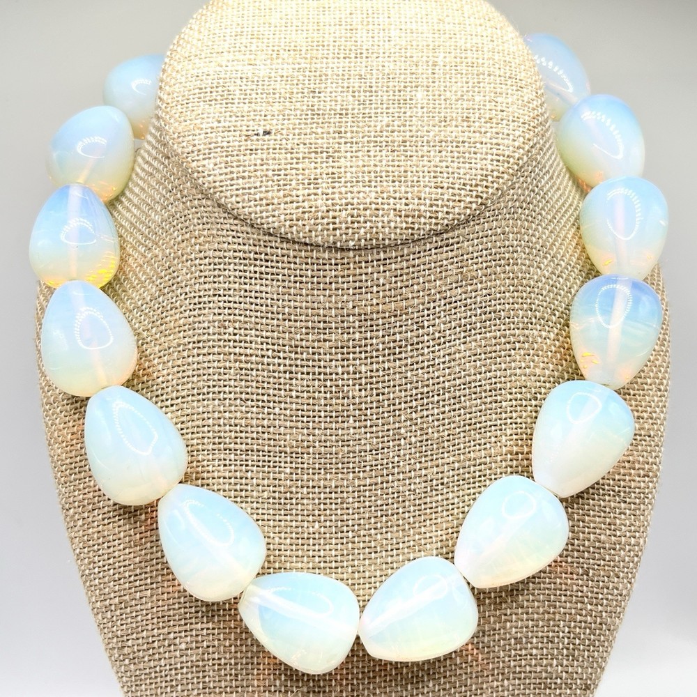 Vintage Chunky Signed HDNY Opalite Opaline Stone Statement Necklace 16”