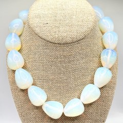 Vintage Chunky Signed HDNY Opalite Opaline Stone Statement Necklace 16”